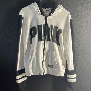 Black and white PINK zip up oversized hoodie